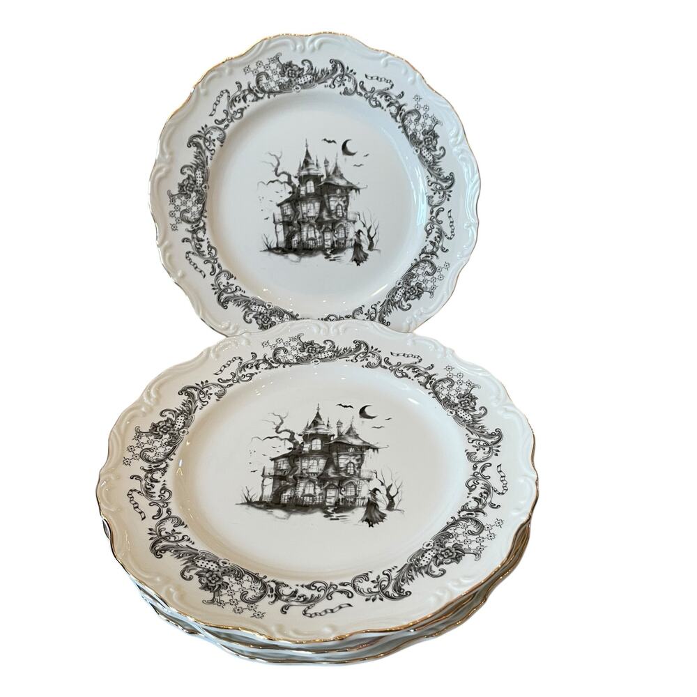 Monterey Bay Halloween Haunted House Dinner Plates 11in Porcelain Spooky NEW - Picture 8 of 15